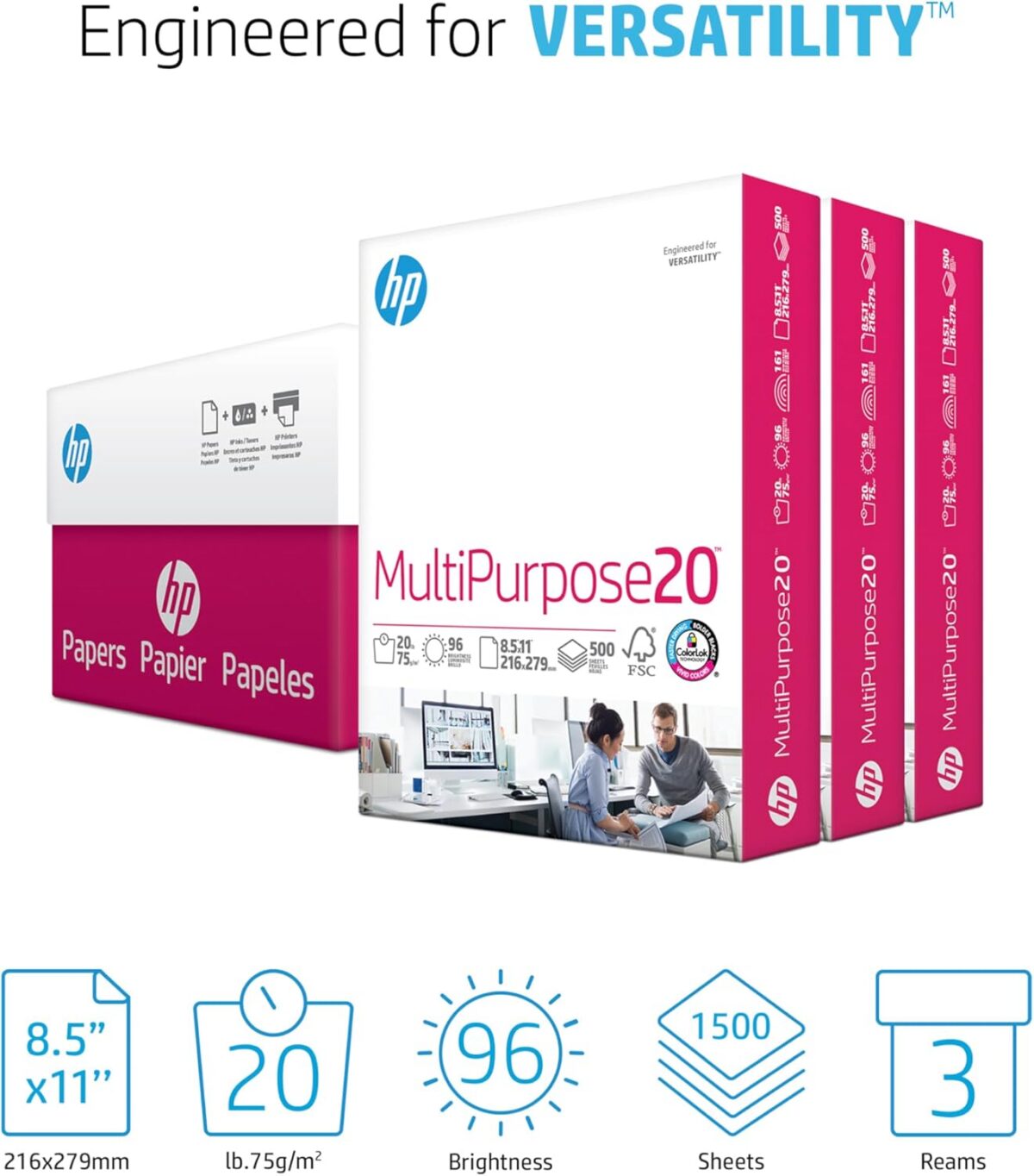 HP Printer Paper | 8.5 x 11 Paper | MultiPurpose 20 lb | 3 Ream Case - 1500 Sheets | 96 Bright | Made in USA - FSC Certified | 112530C - Image 2