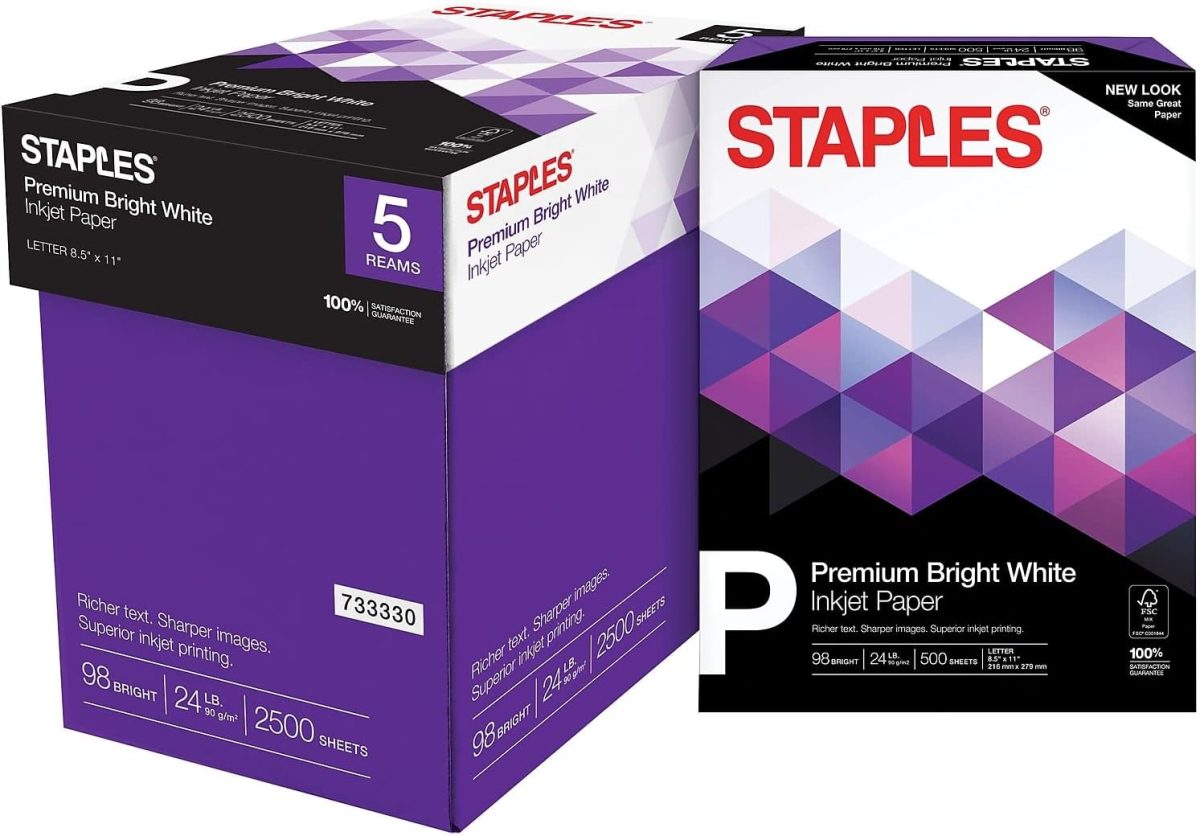 Staples Inkjet Paper – 8.5” x 11” Multipurpose, 24 lbs, 98Bright, 5-Reams/Carton - Image 1