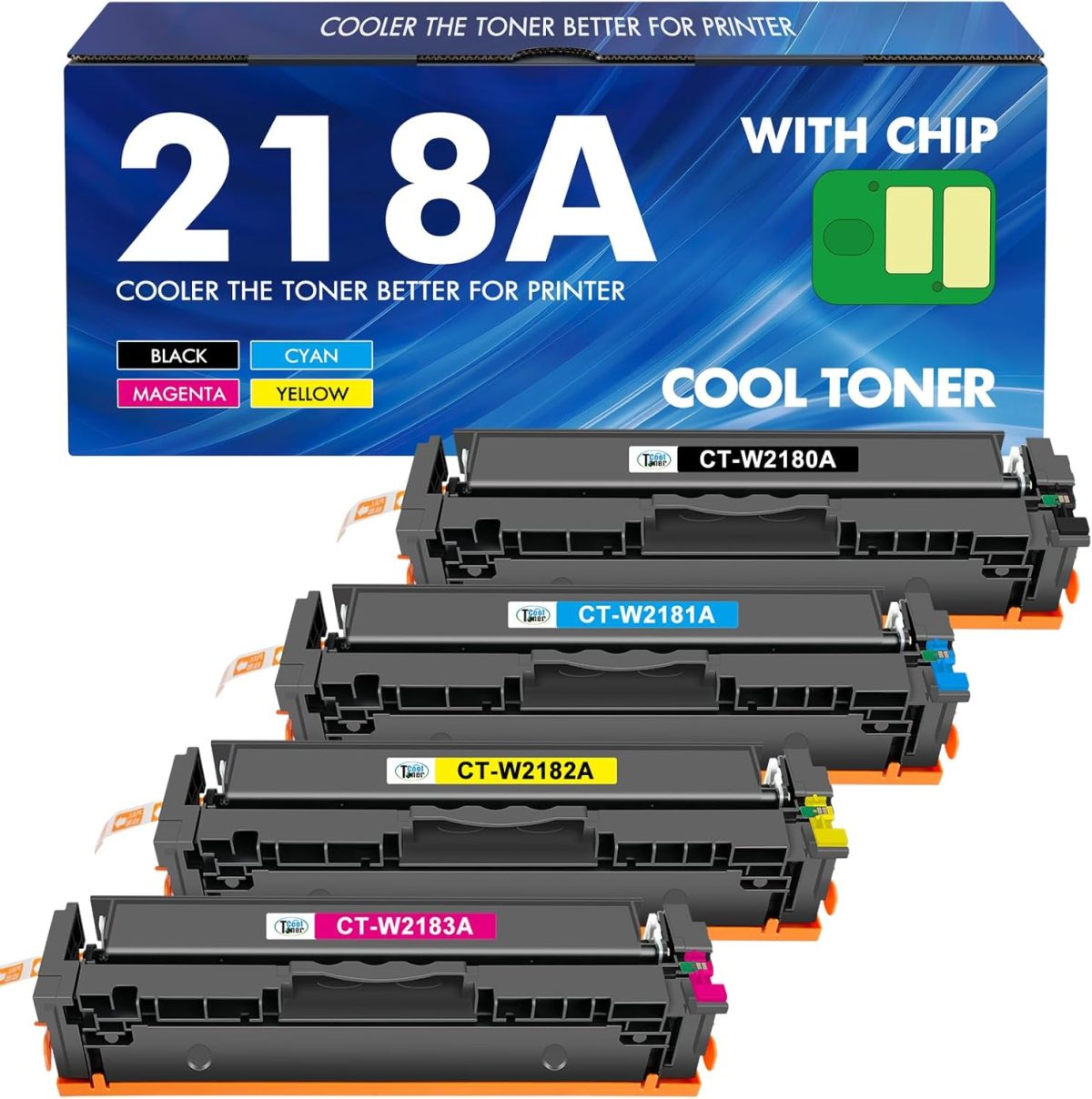 218A 218X Toner Cartridges 4 Pack 3301fdw with Chip Compatible Replacement for HP 218A 218X Color Laserjet Pro MFP 3301cdw 3201dw 3301sdw Printer High Yield Ink Set W2180A (Black Cyan Yellow Magenta) - Image 1