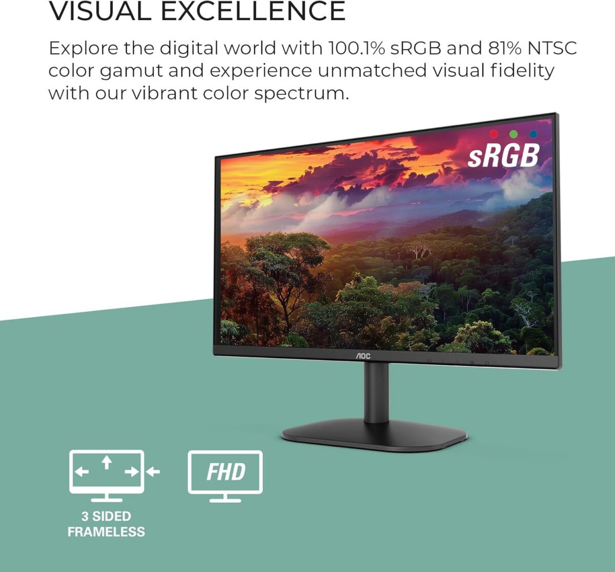AOC 22B2HM2 22" Full HD (1920 x 1080) 100Hz LED Monitor, Adaptive Sync, VGA x1, HDMI x1, Flicker-Free, Low Blue Light, HDR Ready, VESA, Tilt Adjust, Earphone Out, Eco-Friendly - Image 5