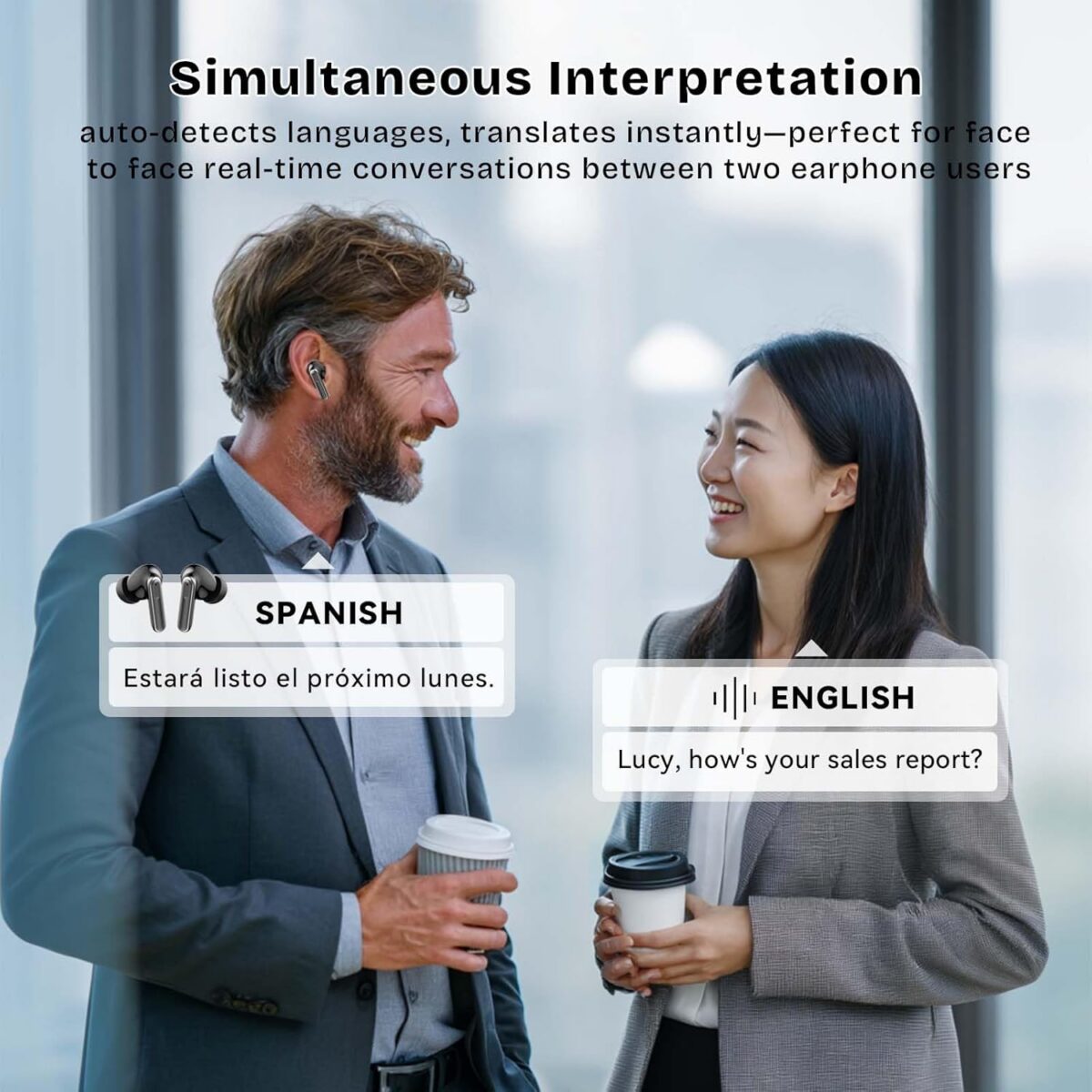 AI Translation Earbuds Real Time for 150 Languages,Translation Headphones with Bluetooth 5.4, Audifonos Traductores Ingls Espaol, 6 Translation Modes,Long Battery fit for Travel Business Learning - Image 6