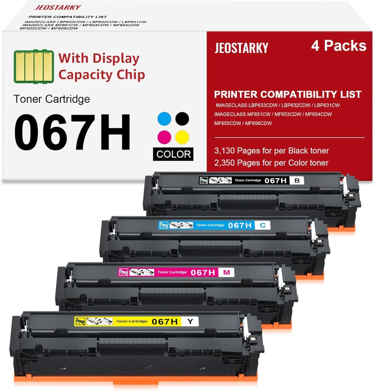 Compatible Canon 067H 067 Toner Cartridge Set Replacement for Canon 067H Compatible for Color ImageClass MF656Cdw LBP632Cdw MF654Cdw MF653Cdw LBP633Cdw MF650C LBP630C Printer (4 Pack) - Image 1