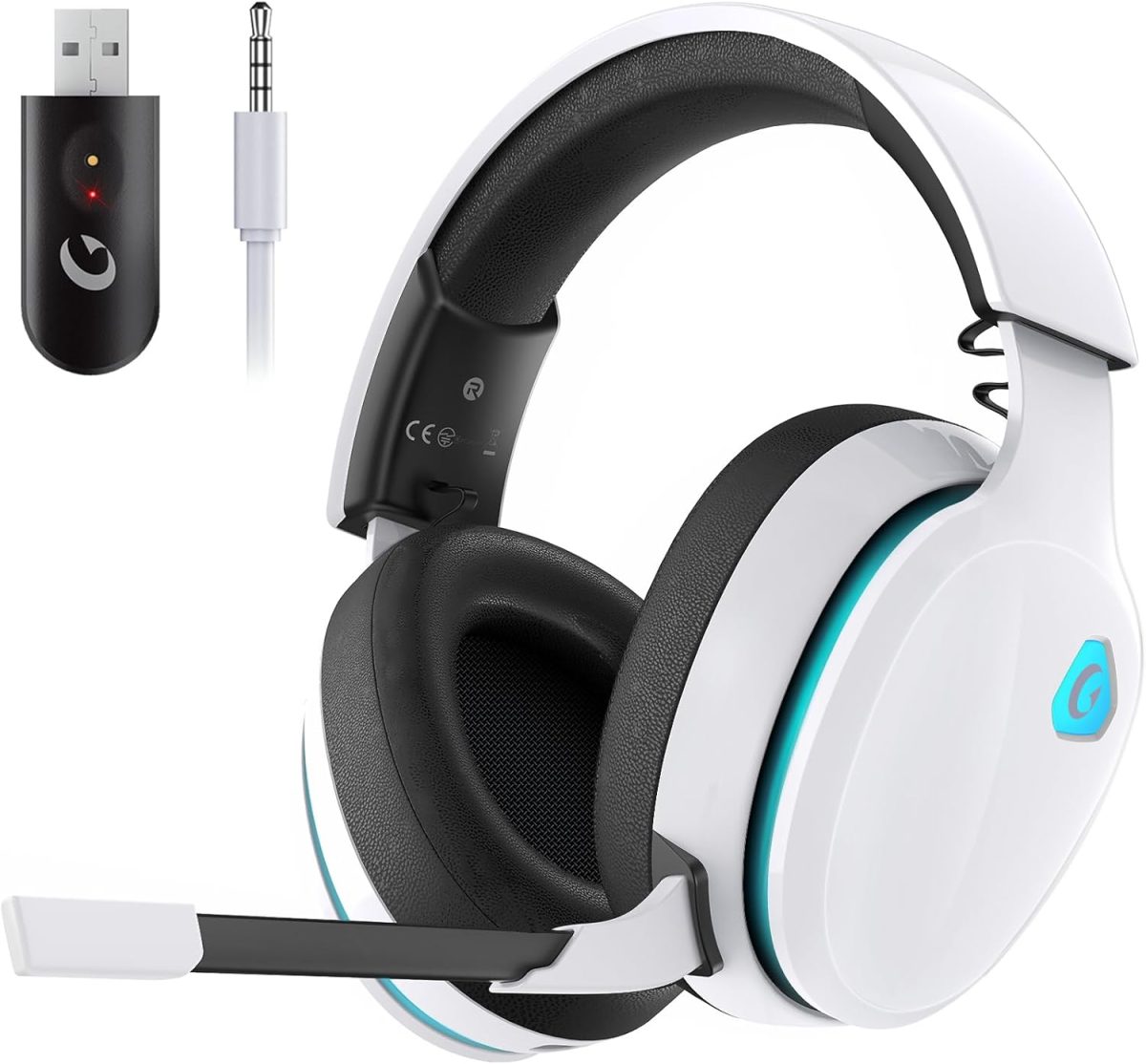 2.4GHz Wireless Gaming Headset for PS5, PS4 Fortnite & Call of Duty/FPS Gamers, PC, Nintendo Switch, Bluetooth 5.3 Gaming Headphones with Noise Canceling Mic, Stereo Sound, 40+Hr Battery -White - Image 1