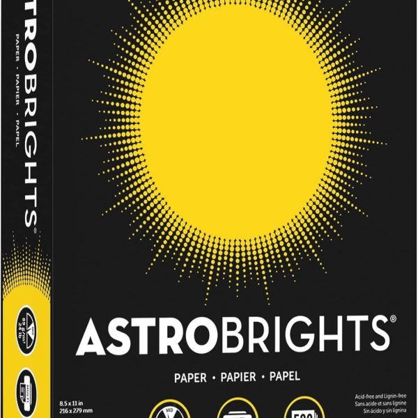 Neenah Astrobrights Bright Color Paper, 8 1/2in. x 11in., 24 Lb, FSC Certified, Solar Yellow, Ream Of 500 Sheets, 21538