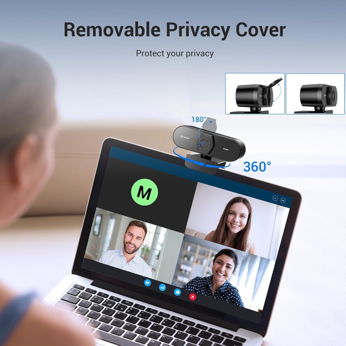 4K Webcam for PC, PDAF/CDAF Autofocus, 1080P@60FPS, 79° FOV, Auto Light Correction, 2 Noise Reduction Mics, Privacy Cover, USB-A, Streaming Camera for Skype, Teams, Online Meeting, NewEye 62 - Image 7