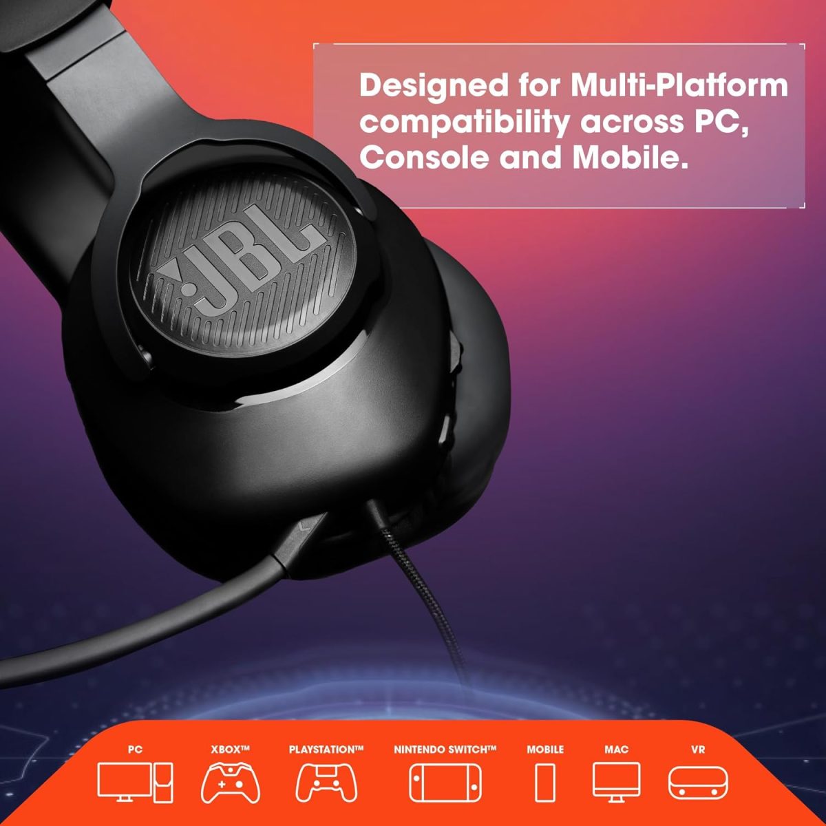 JBL Quantum 100 - Wired Over-Ear Gaming Headphones - Black, Large - Image 3