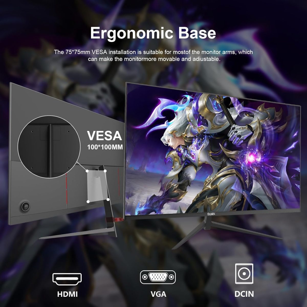 27 inch Gaming Monitor 100Hz Full HD 1920 x 1080P Computer Monitor Built-in Speakers with HDMI VGA Interface Eye Care Frameless Sync Visual Experience for Work Support Wall Mount （100 * 100mm） - Image 9