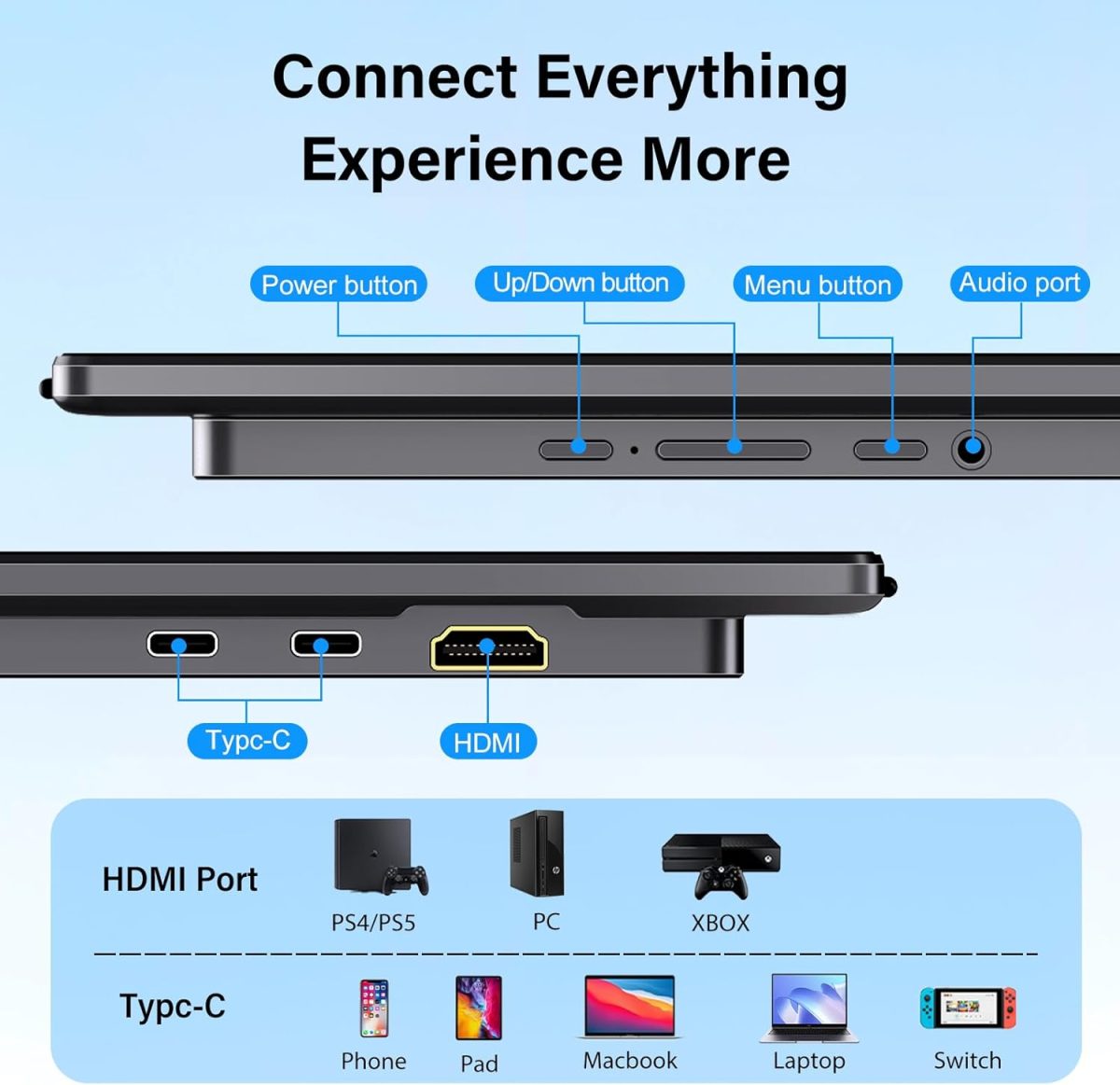 InnoView 23.8" Large Portable Monitor, FHD 100HZ 100% SRGB IPS USB-C HDMI Work Home Gaming Second Monitor 1080P W/180°Adjustable Stand for Laptop, MacBook, Phones - Image 8