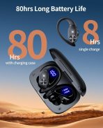PocBuds Bluetooth Headphones Wireless Earbuds 80hrs Playtime Wireless Charging Case Digital Display Sports Ear Buds with Earhook Deep Bass IPX7 Waterproof Over-Ear Earphones for TV Phone Laptop Black - Image 2
