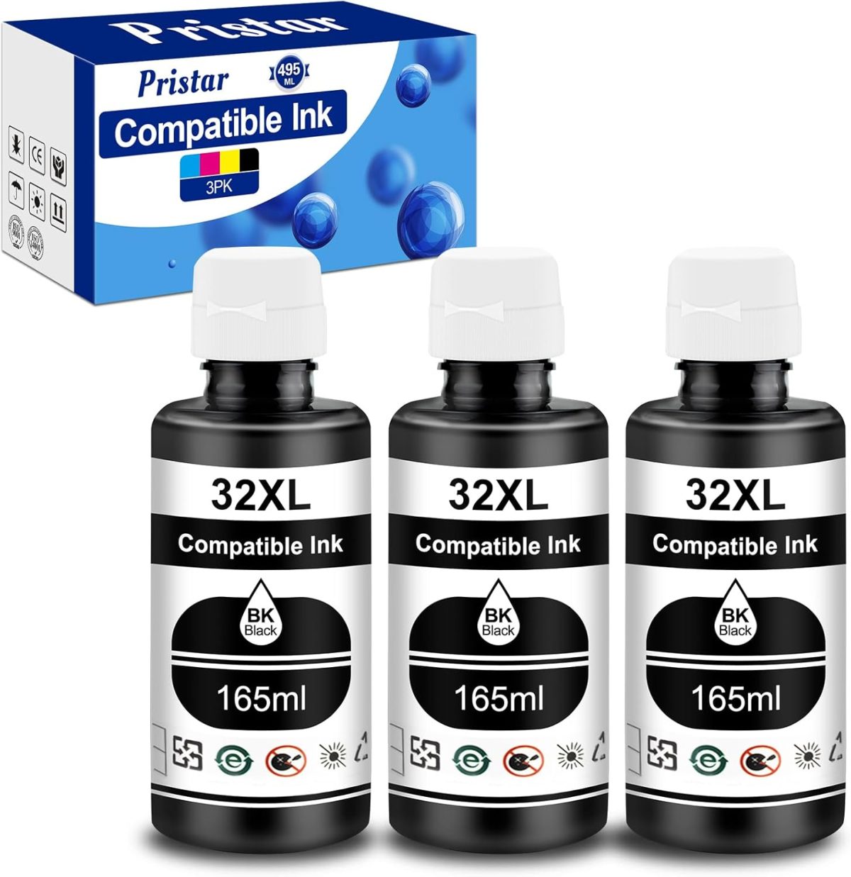 Pristar Compatible with HP 31 32XL Black Ink Bottle Set Replacement for HP Smart Tank Ink Refill 5000 5101 6001 7602 7301 7001 5102 Plus 651 551 455 457 450, 165 ML for 32XL Black Refill Bottles - Image 1
