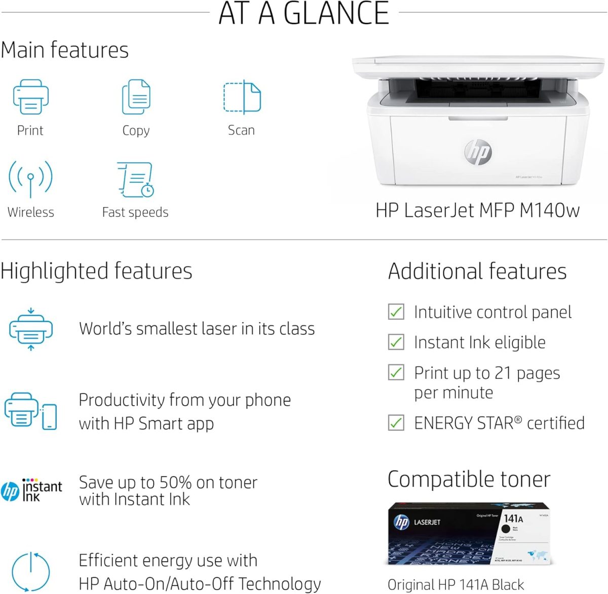 HP Laserjet MFP M140w Wireless Monochrome All-in-One Printer, Copier, Scanner, Phone, Tablet, for Home, Office Use, Easy Setup, Auto-On/Off Technology Compact White 7MD72F (Renewed) - Image 3