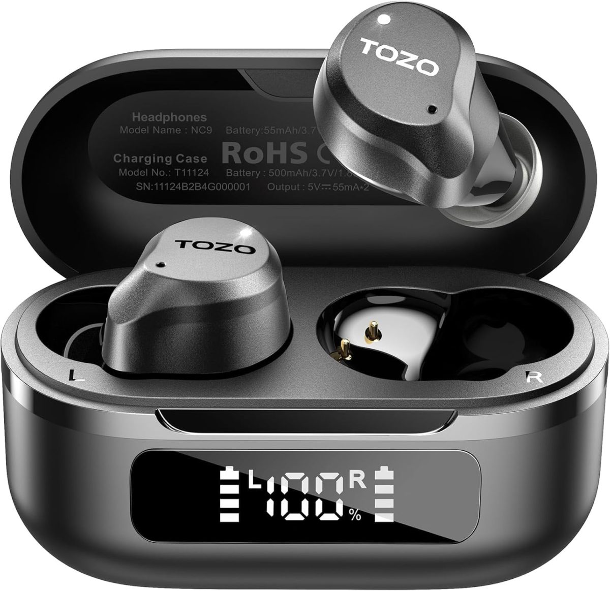 TOZO Hybrid Active Noise Cancelling Wireless Earbuds, 6 Mics ENC Clear Call, IPX8 Waterproof, in Ear Bluetooth 5.3 Headphones Stereo Bass Ear Buds 59H Playtime with LED Display 32 EQs via APP - Image 1