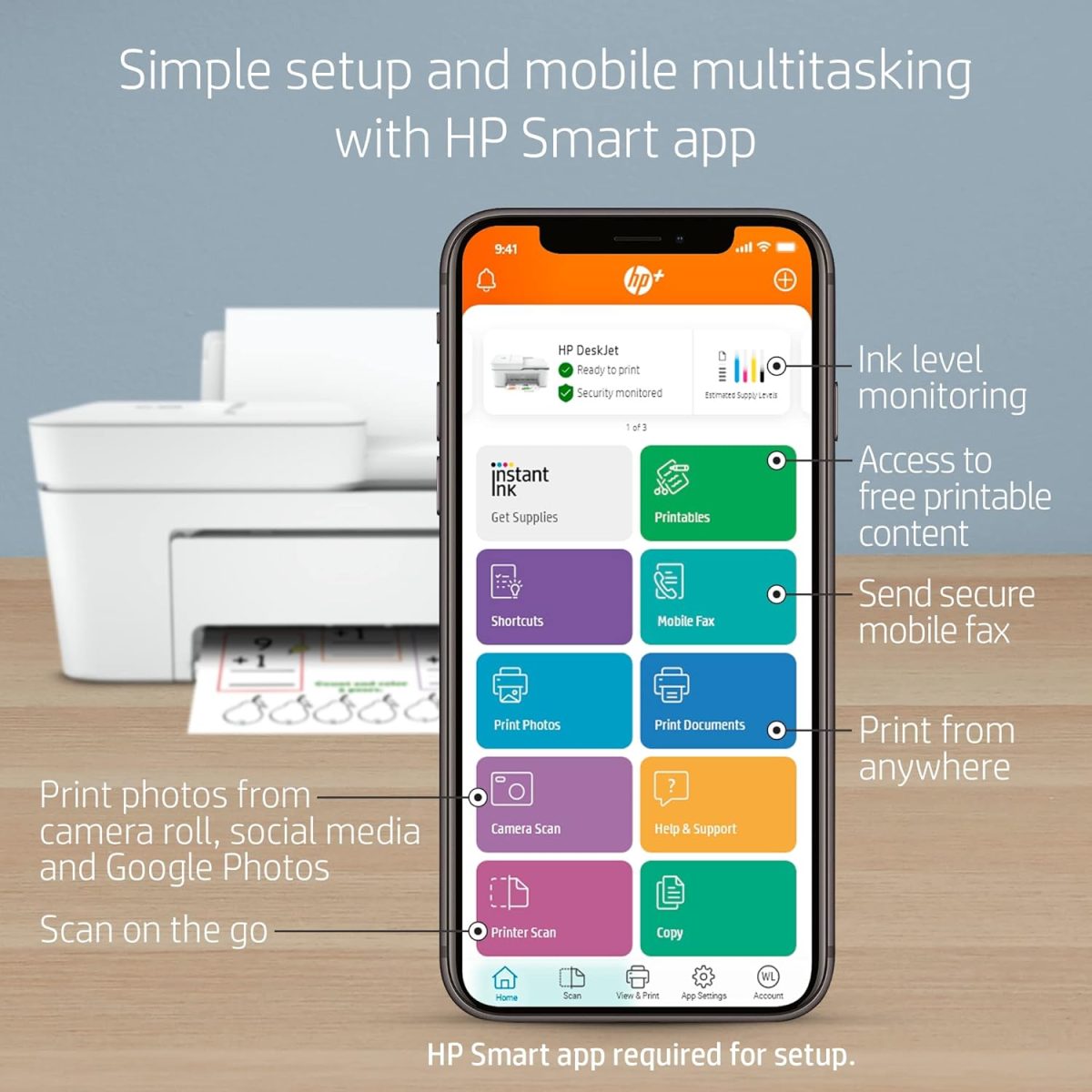 HP DeskJet 4155e Wireless Color Inkjet Printer, Print, scan, copy, Easy setup, Mobile printing, Best-for home, 3 month Instant Ink trial included, white - Image 4