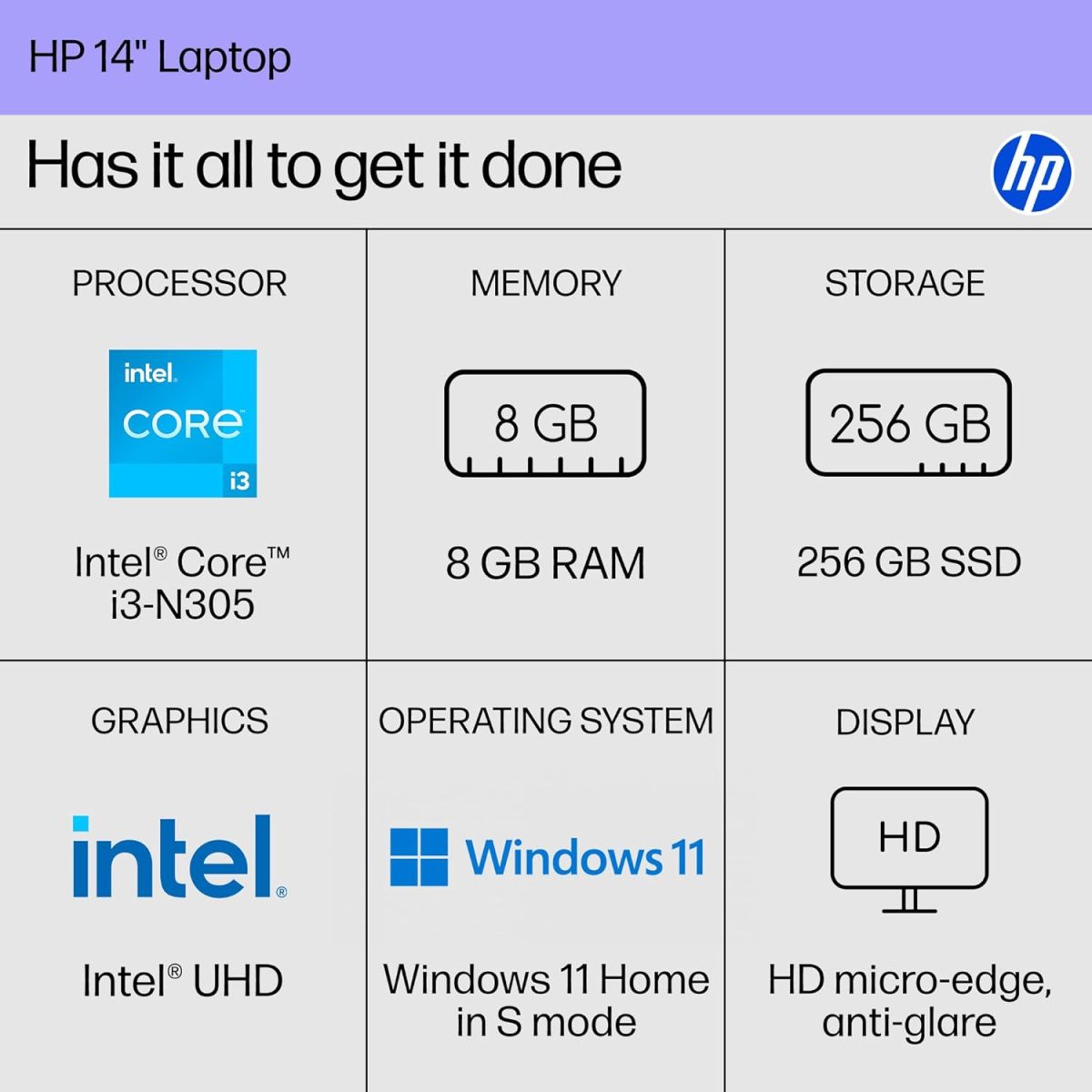 HP 14 inch Laptop, HD Display, Intel Core i3-N305, 8 GB RAM, 256 GB SSD, Intel UHD Graphics, Windows 11 Home in S Mode, Natural Silver, 14-ep0299nr - Image 2