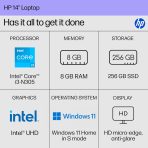 HP 14 inch Laptop, HD Display, Intel Core i3-N305, 8 GB RAM, 256 GB SSD, Intel UHD Graphics, Windows 11 Home in S Mode, Natural Silver, 14-ep0299nr - Image 2
