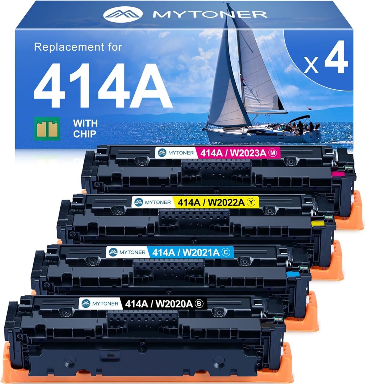 414A Toner Cartridges 4 Pack MFP M479fdw with Chip Compatible Replacement for HP 414A 414X for Color Laserjet Pro MFP M479fdw M479fdn M479dw M454dw M454dn M479 Printer Ink W2020A W2020X High Yield - Image 1