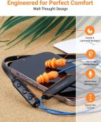 HomeSpot Noise Reduction Wireless Neckband Headphones with Qualcomm aptX HD, 27dB NRR, CVC Noise Cancelling Mic & Controls and 20H Playtime for Work Safety OSHA Compliant - Blue Wire Orange Earbuds - Image 3