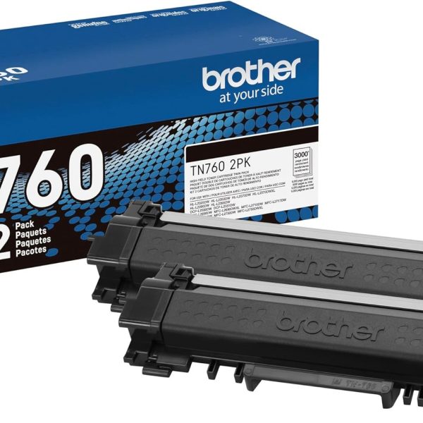 Brother Genuine High-Yield Black Toner Cartridge Twin Pack TN760 2Pk, TN7602PK,2 Pack