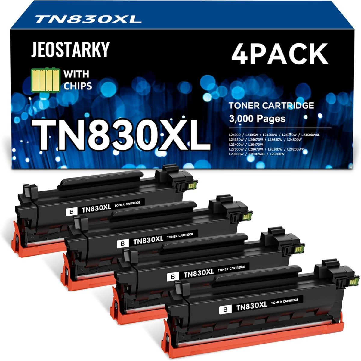 Compatible TN830XL TN830 Toner Replacement for Brother TN830XL TN830/XL/V Toner Work with HL-L2460DW HL-L2405W HL-L2400D HL-L2480DW MFC-L2820DW XL MFC-L2900DW DCP-L2640DW Printer (4 Black) - Image 1