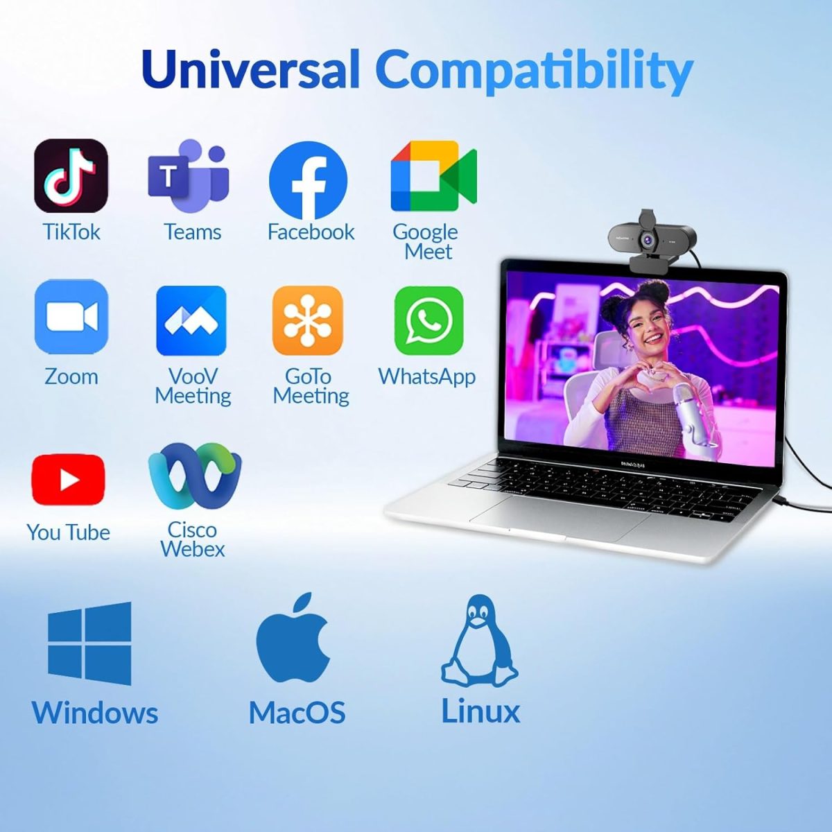 Streaming 4K Webcam with Sony Sensor, 1080P@60FPS, Fast PDAF Autofocus & Dual Mics, Auto Light Adjust, USB Plug & Play, Privacy Cover, 79° FOV – Perfect for Live Streaming, Zoom, Teams & Calls - Image 9