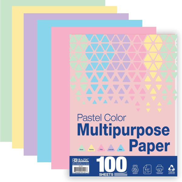 BAZIC 100 Sheets Pastel Color Multipurpose Paper 8.5"x11", Colored Copy Paper Fax Laser Printing for Office School (100/Pack), 1-Pack
