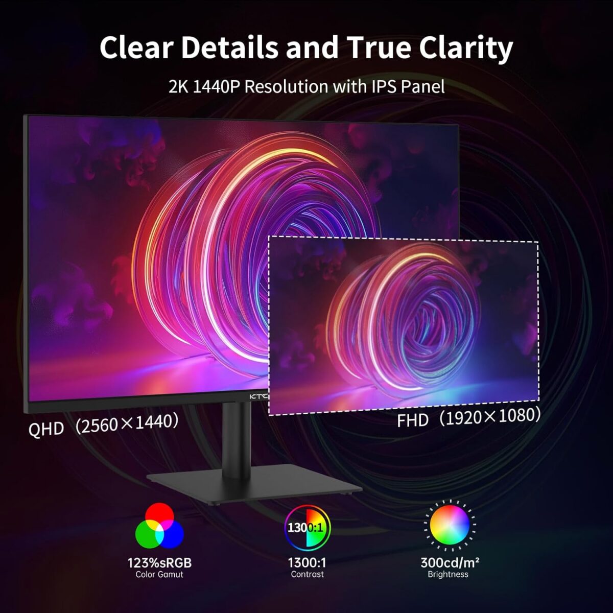 27 Inch QHD Computer Monitor, 2K 100Hz IPS Gaming Monitor, 1440P Frameless Eye Care PC Office Monitor with HDMI/DP, FreeSync & G-Sync, HDR10, VESA, Tilt Adjustable - Image 3