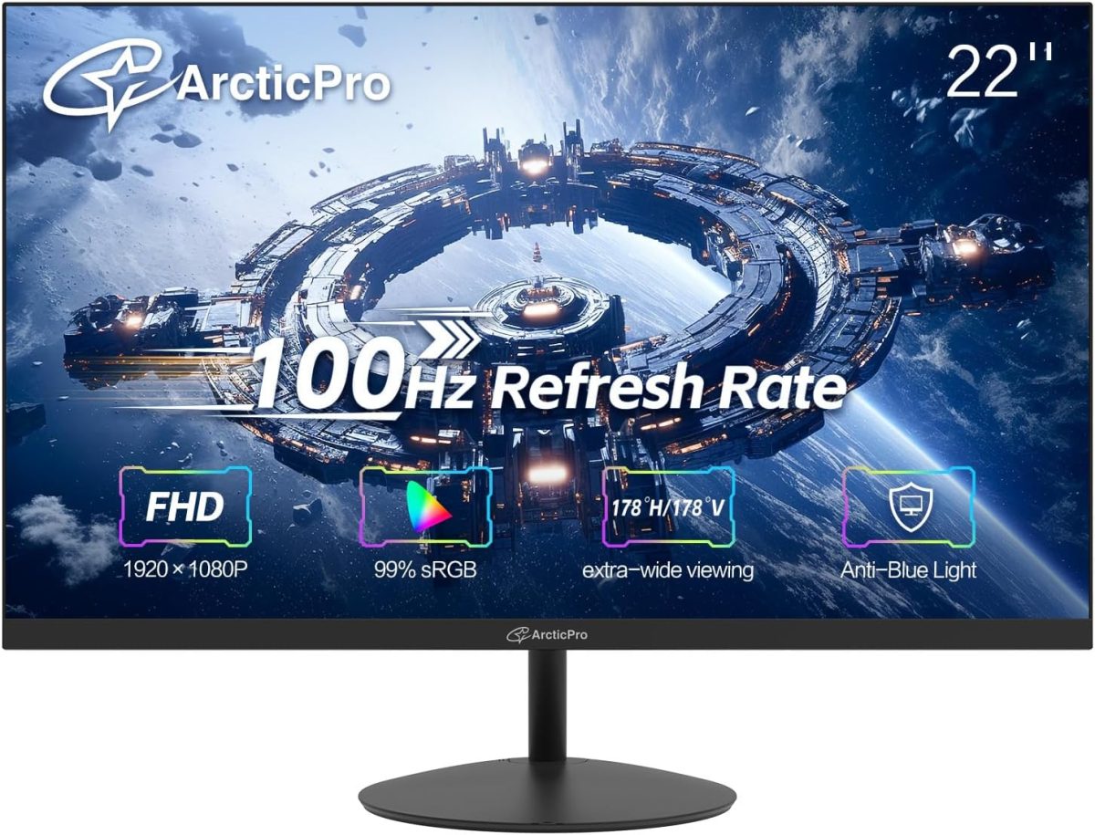 22 inch Class Thin Full HD (1920 x 1080p) Computer Monitor, 100Hz Refresh Rate, 3-Sided Frameless, Ultra Slim, VESA, LowBlue Mode, Tilt Adjust, HDMI *1, VGA*1 - Image 1