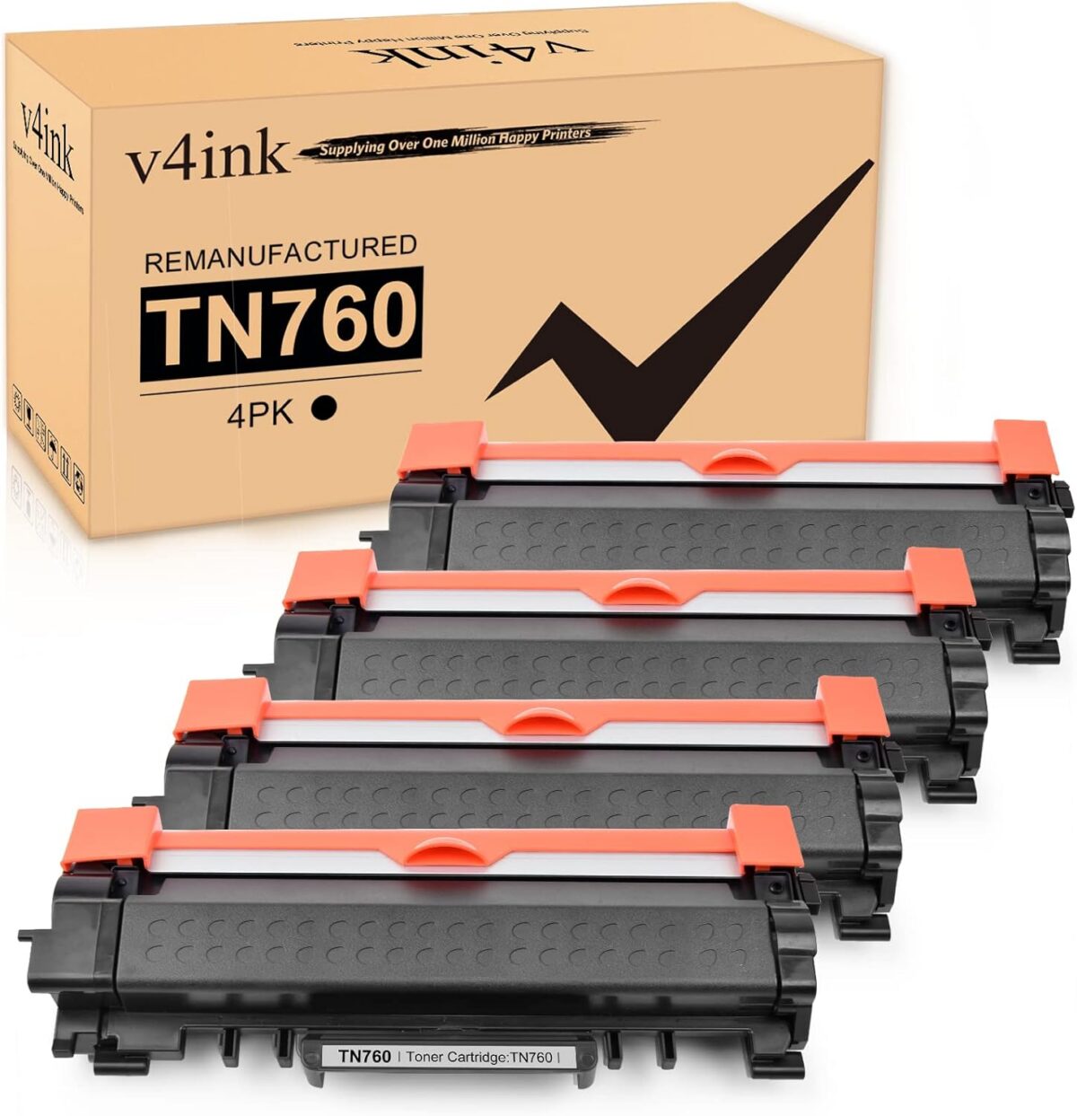 v4ink 4PK Compatible TN760 Toner Replacement for Brother TN760 TN-760 TN730 TN770 Toner Cartridge for Brother HL-L2350DW HL-L2390DW HL-L2395DW HL-L2370DW MFC-L2710DW MFC-L2750DW DCP-L2550DW Printer - Image 1