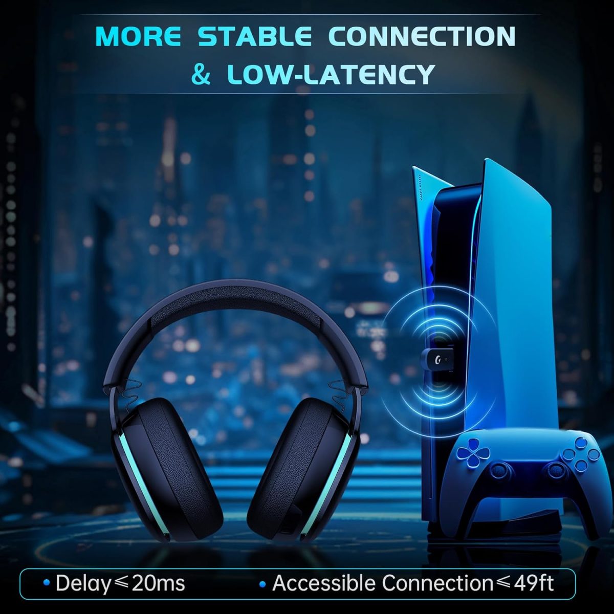 2.4GHz Wireless Gaming Headphones for PS5, PS4 Fortnite & Call of Duty/FPS Gamers, PC, Nintendo Switch, Bluetooth 5.3 Gaming Headset with Noise Canceling Mic, Stereo Sound, 40+Hr Battery -Black - Image 3