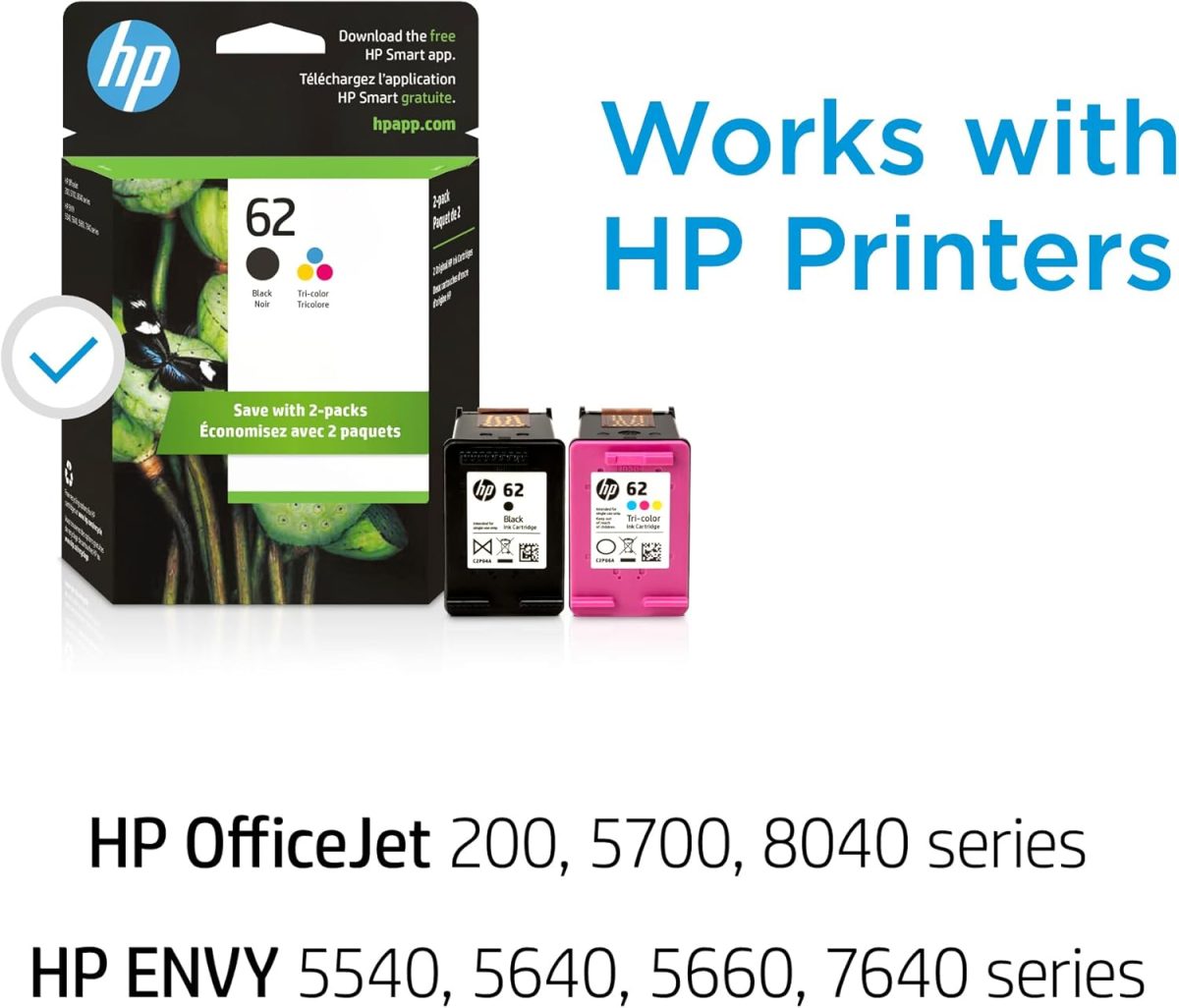 HP N9H64FN 62 Black & Tri-color Original Ink Cartridges, 2 Cartridges (C2P04AN, C2P06AN) - Image 2