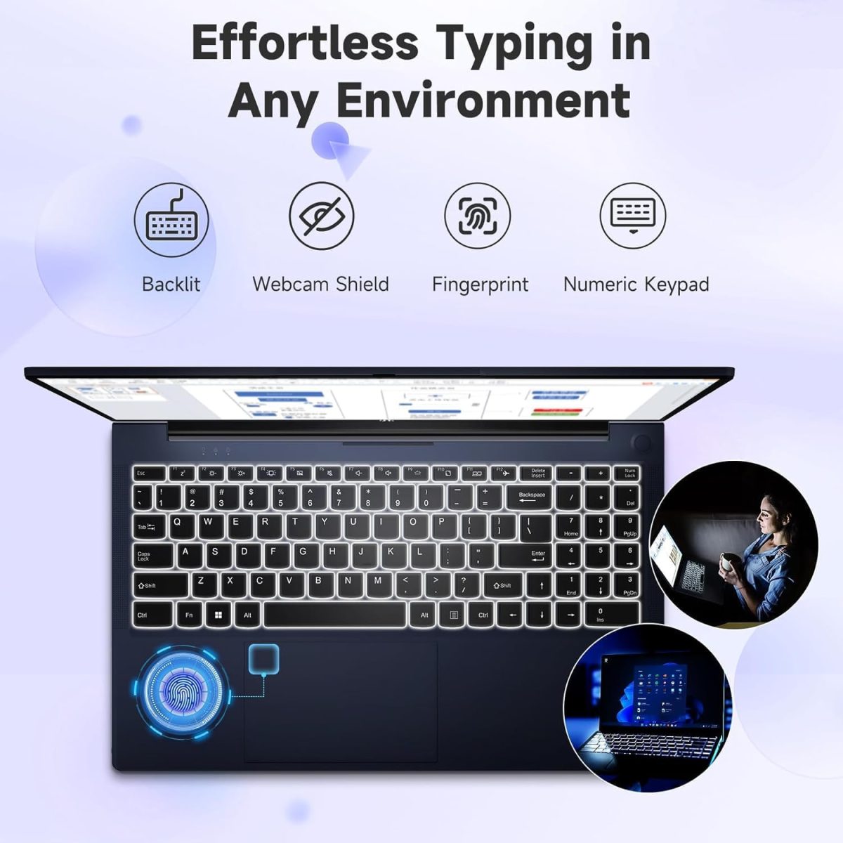 NIMO 15.6" IPS FHD-Business-Laptop, Intel 6 Core i3-1215U 8GB RAM 256GB SSD (Beat i5-1135G7, Up to 4.4GHz) Computer with Backlit Keyboard Fingerprint 65W Type C Wi-Fi 6 Numpad Win 11 - Image 5