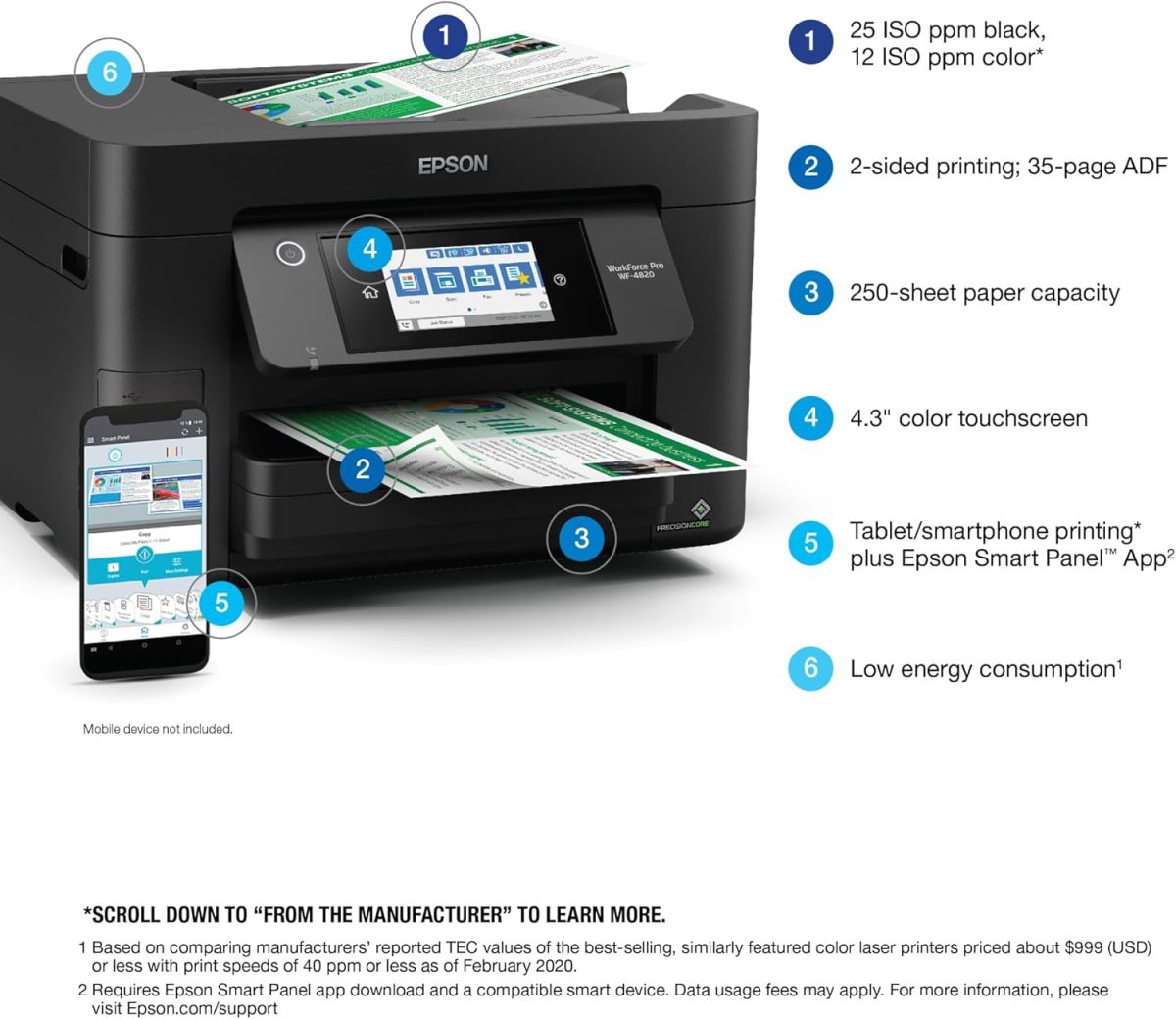 Epson® Workforce® Pro WF-4820 Wireless Color Inkjet All-In-One Printer, Black, Large - Image 4