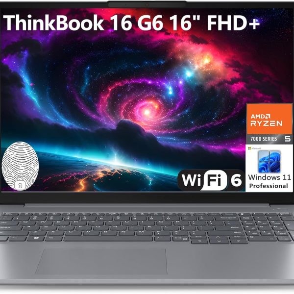 Lenovo ThinkBook 16 G6 16" FHD+ Laptop Computer, Hexa-Core AMD Ryzen 5 7430U (Beat i7-1355U), 32GB DDR4 RAM, 1TB PCIe SSD, WiFi 6, Bluetooth 5.3, Fingerprint Reader, Windows 11 Pro, AZ-XUT