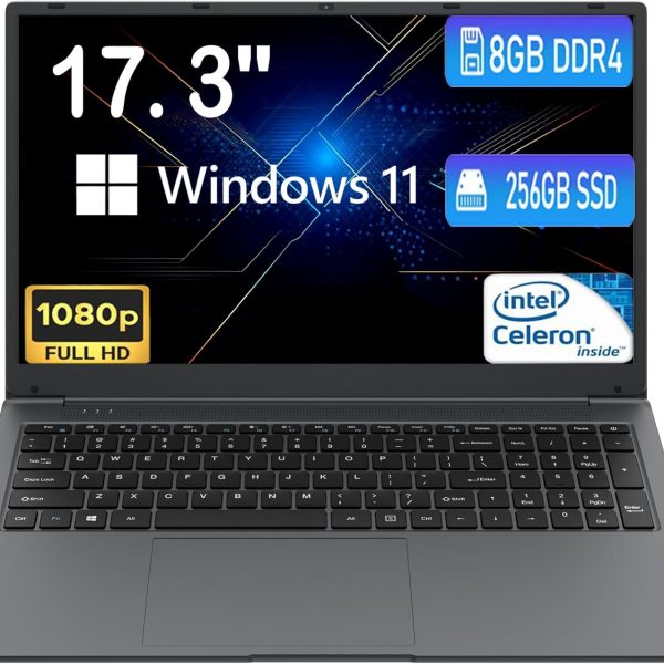 17 inch Laptop, 8GB RAM 512 SSD, 17.3 inch FHD 1920x1080 Display, Intel Celeron N5095(Up to 2.9GHz), Window 11, WiFi, Bluetooth 4.2, USB 3.0, Webcam, HDMI, for Students and Business