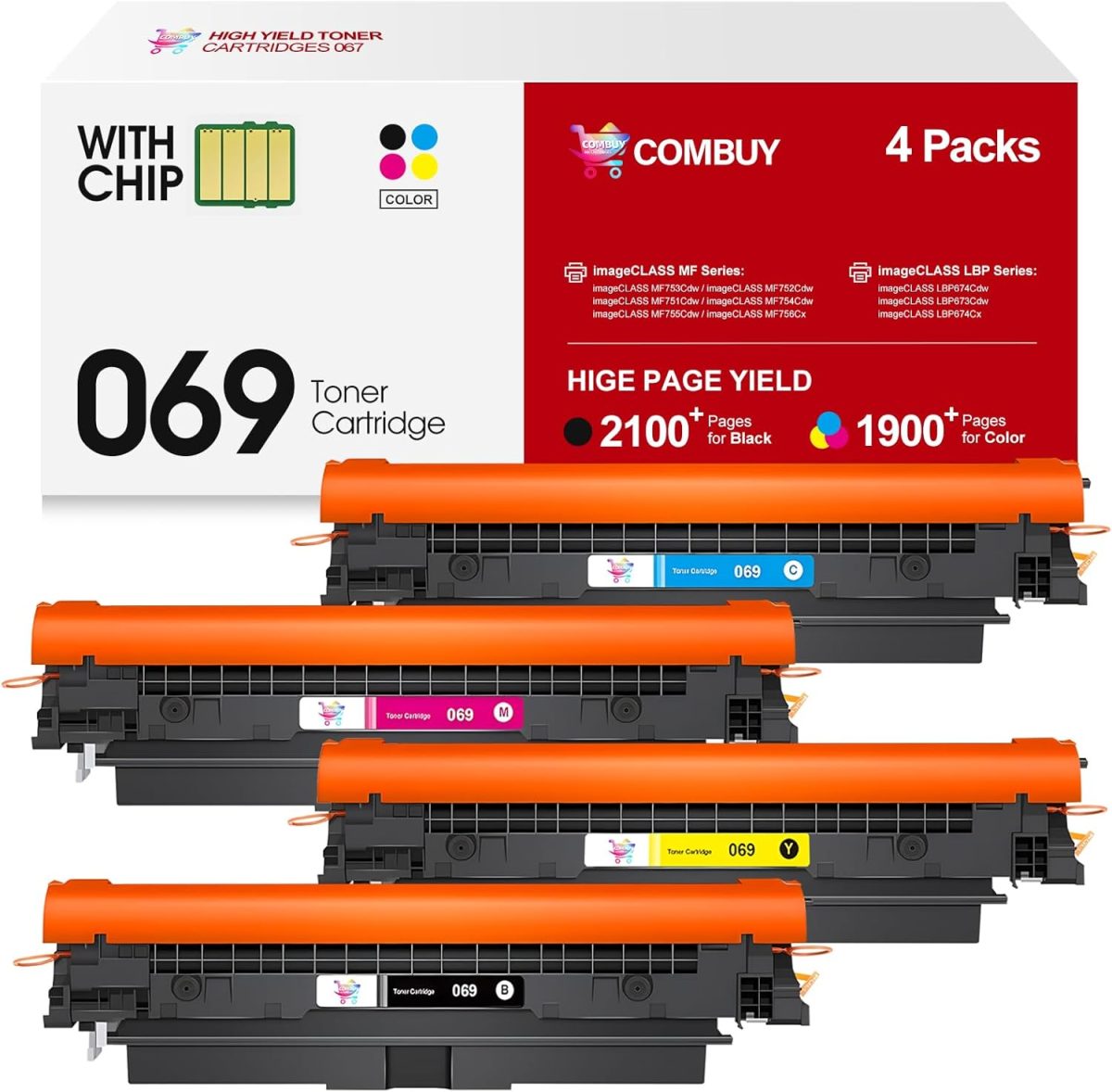 069 Toner Cartridge Set Replacement for Canon 069 Toner Cartridge 4 Pack Works for Canon Color ImageCLASS Mf753cdw MF751Cdw MF752Cdw LBP674Cdw MF752Cdw MF756Cx LBP673Cdw Printer (BK, C, Y, M) - Image 1