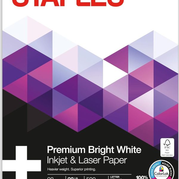 Staples 733333 8.5-Inch X 11-Inch Laser Paper 28 Lbs. 98 Brightness 500/Ream (733333)