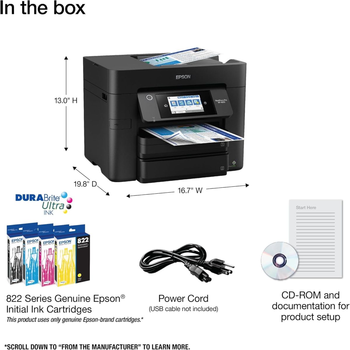 Epson Workforce Pro WF-4830 Wireless All-in-One Printer with Auto 2-Sided Print, Copy, Scan and Fax, 50-Page ADF, 500-sheet Paper Capacity, and 4.3" Color Touchscreen, Works with Alexa, Black, Large - Image 5