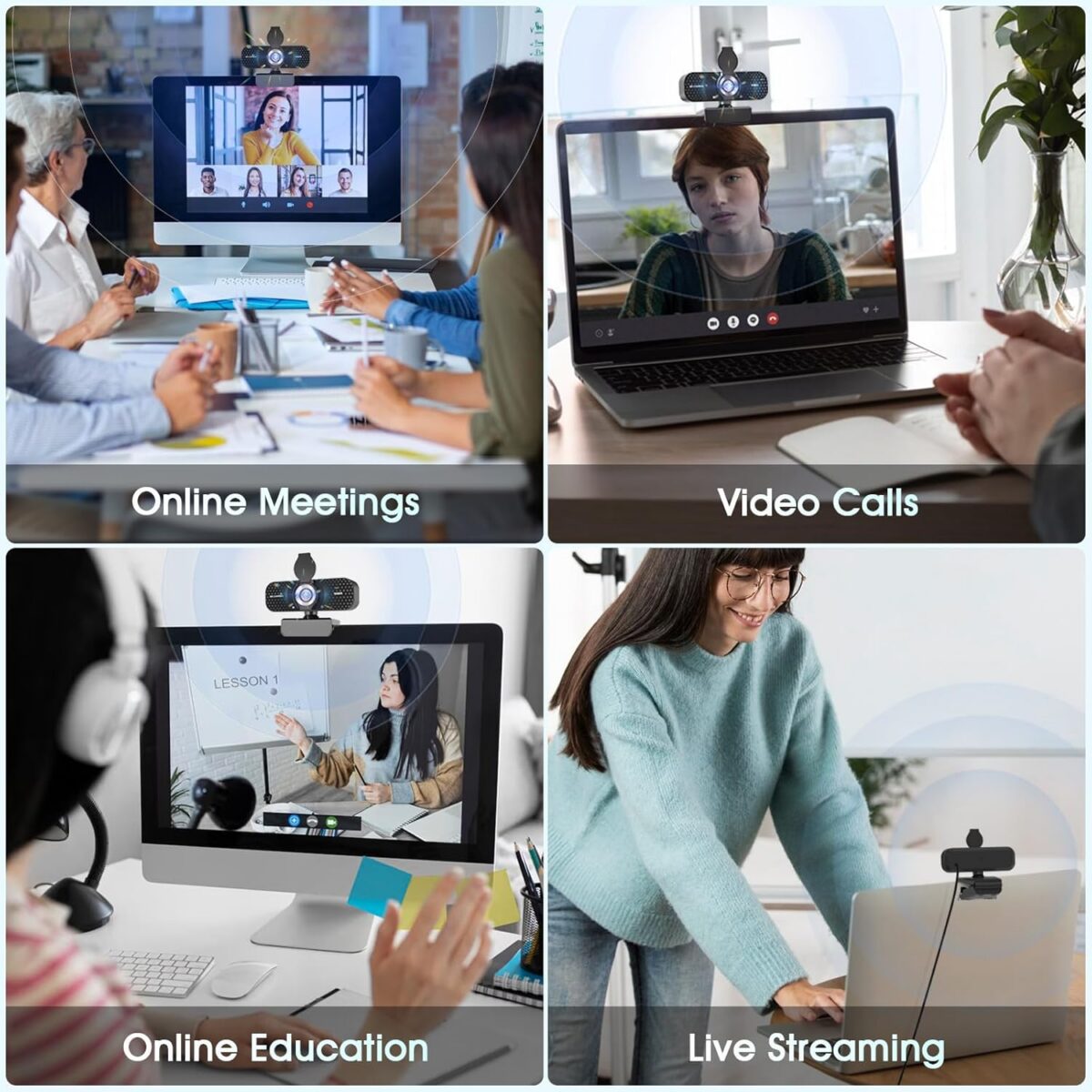 1080P HD Webcam with Microphone, Noise Cancellation, Privacy Cover, Wide-Angle Lens, Auto Light Correction, Plug & Play USB Webcam for Laptop, Desktop, PC, Mac, Zoom, Skype, Streaming Black - Image 5