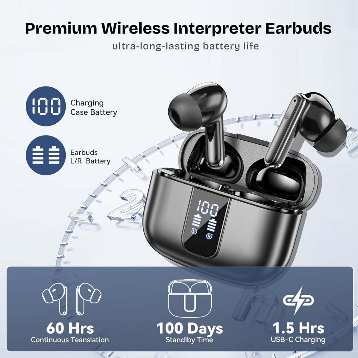AI Translation Earbuds Real Time for 150 Languages,Translation Headphones with Bluetooth 5.4, Audifonos Traductores Ingls Espaol, 6 Translation Modes,Long Battery fit for Travel Business Learning - Image 4