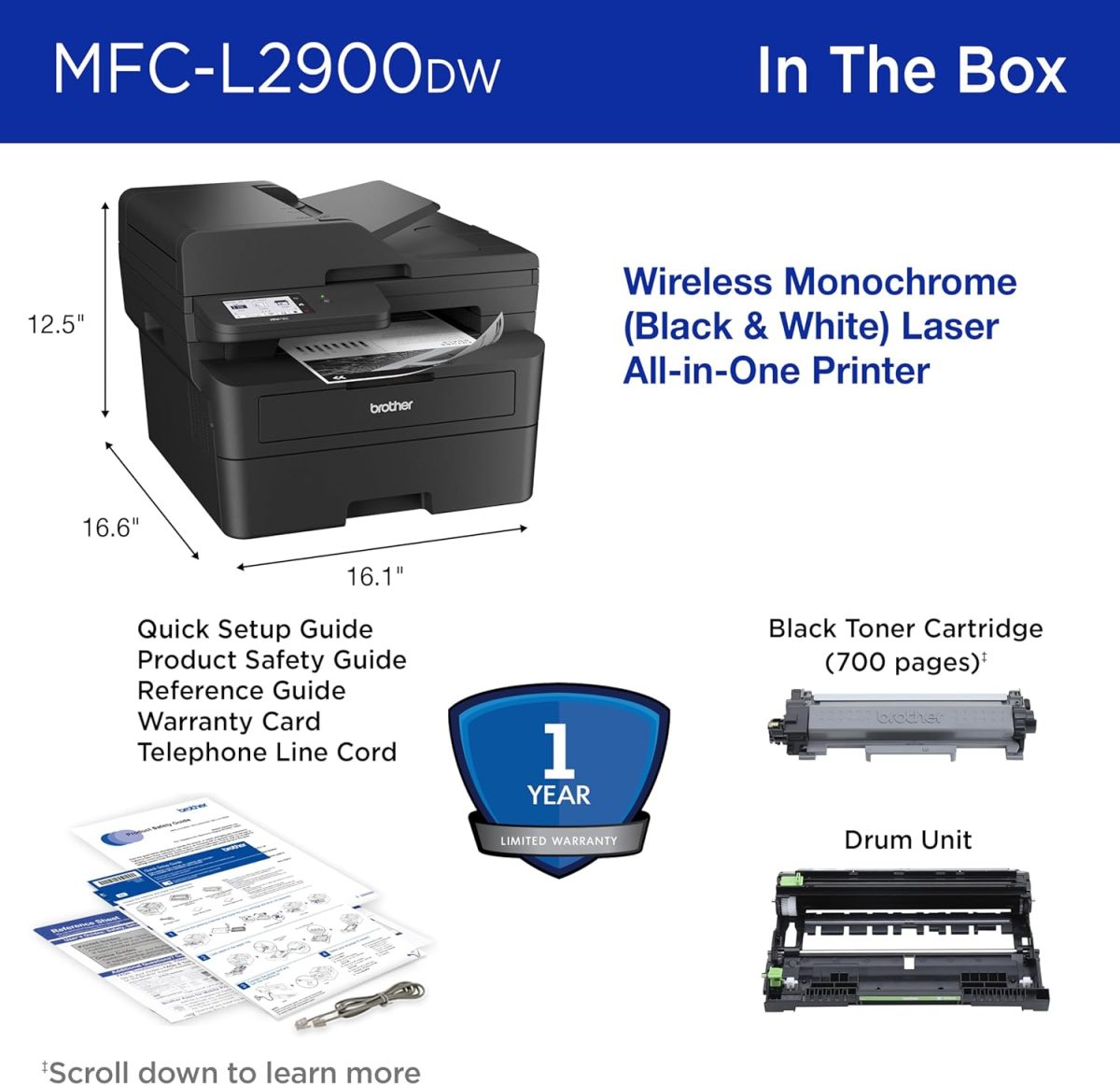 Brother Professional Laser Printer with Scanner, High-Speed 36 ppm Monochrome All-in-One, Wireless Duplex Printing and Scanning, Cloud-Ready 3.5 in Touchscreen for Small Business (MFC-L2900DW) - Image 7