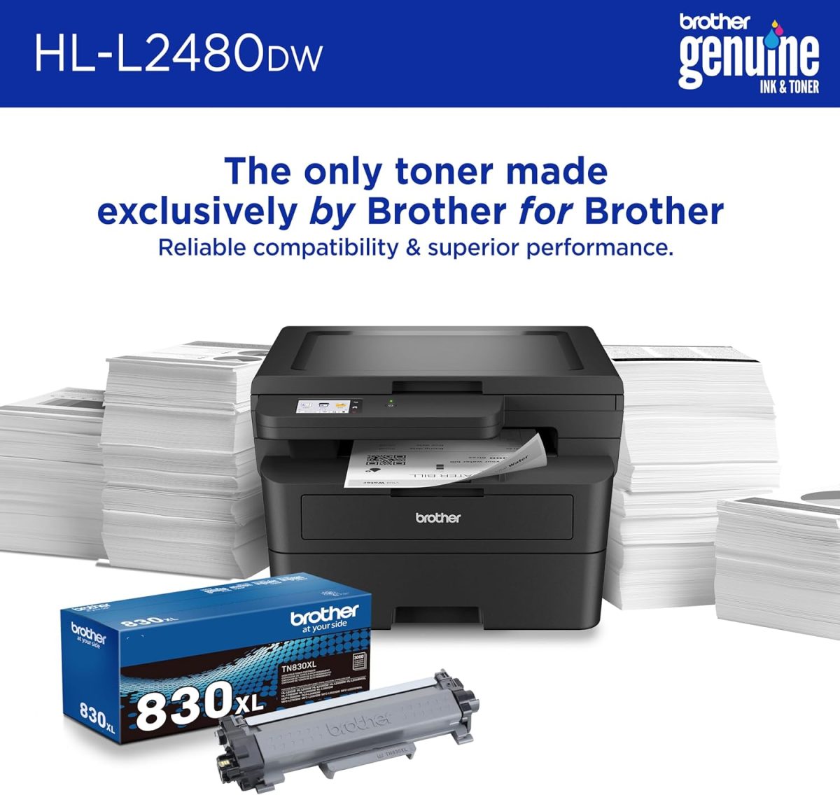 Brother HL-L2480DW Wireless Compact Monochrome Multi-Function Laser Printer with Copy and Scan, Duplex, Mobile, Black & White | Includes Refresh Subscription Trial(1), Works with Alexa - Image 4