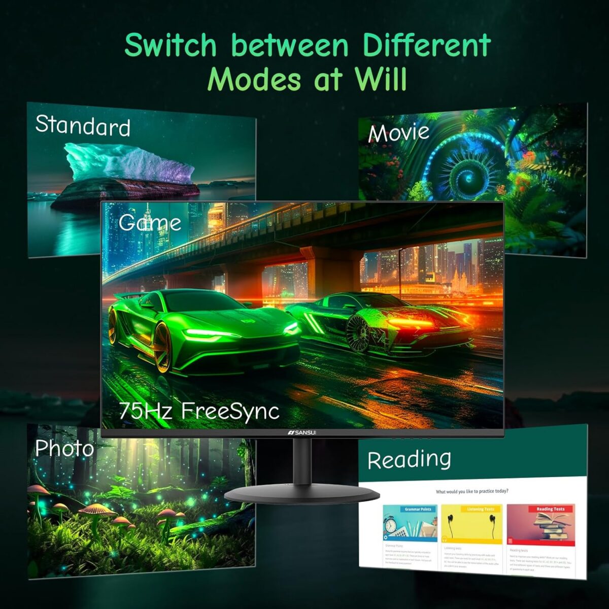 SANSUI Computer Monitor 24 inch IPS Eye Care 1080P Display HDMI,VGA Ports with 178° Viewing Angle/Frame-Less/Tilt/VESA Compatible for Office and Home - Image 3