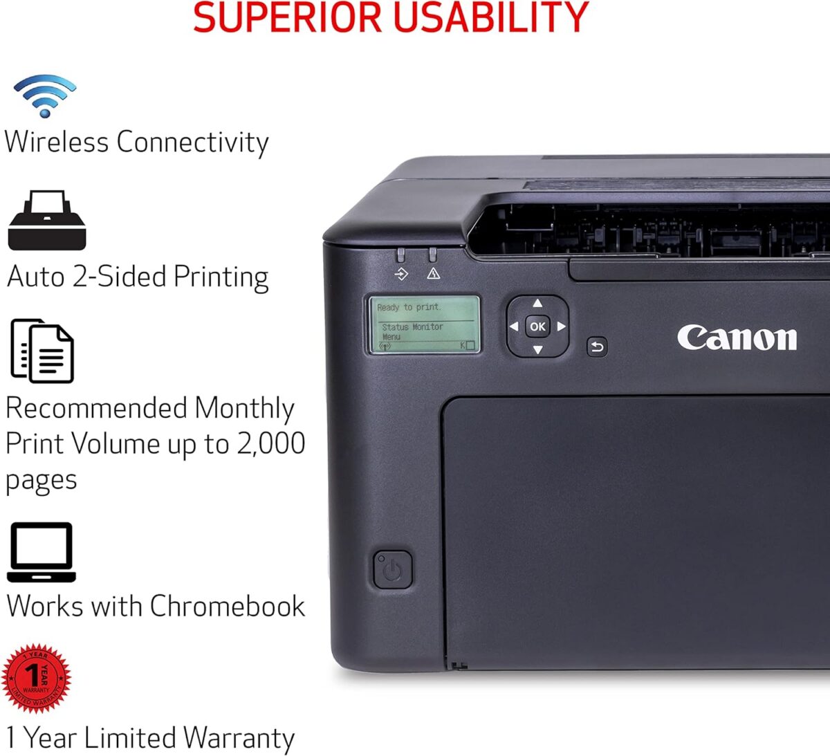 Canon imageCLASS LBP122dw - Monochrome Duplex Wireless Laser Printer, Single Function, Home Office, Mobile Ready, 30 PPM, Black - Image 6