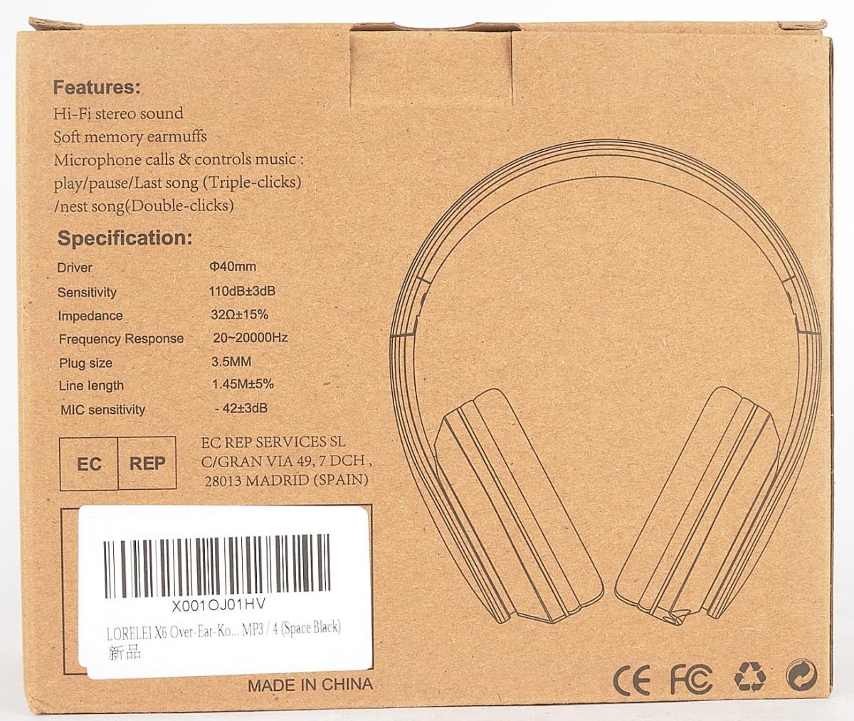 LORELEI X6 Over-Ear Headphones with Microphone, Lightweight Foldable & Portable Stereo Bass Headphones with 1.45M No-Tangle, Wired Headphones for Smartphone Tablet MP3 / 4 (Space Black) - Image 8