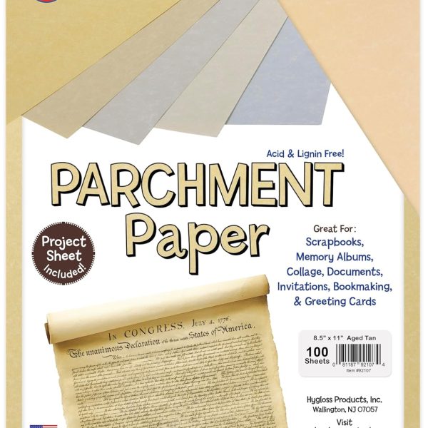 Hygloss Products Craft Parchment Paper Sheets - Printer Friendly, Made in USA - 8-1/2 x 11 Inches, Aged Tan, 100 Pack