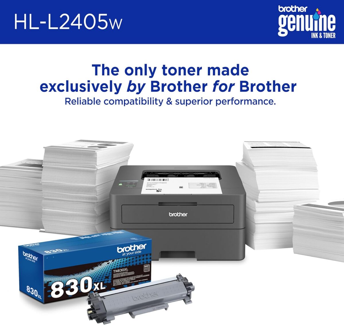 Brother HL-L2405W Wireless Compact Monochrome Laser Printer with Mobile Printing, Black & White Output | Includes Refresh Subscription Trial(1), Works with Alexa - Image 4