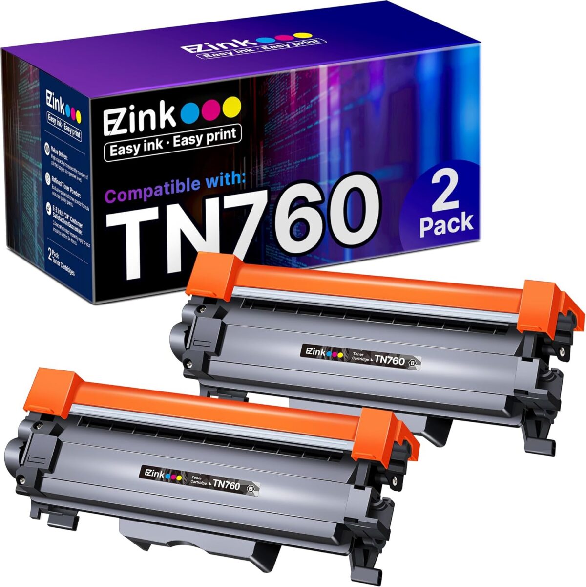 E-Z Ink TN760 Compatible Toner Cartridges Replacement for Brother TN-760 TN730 TN-730 to Use with MFC-L2710DW MFC-L2750DW HL-L2350DW HL-L2370DW HL-L2395DW HL-L2390DW DCP-L2550DW (Black, 2 Pack) - Image 1