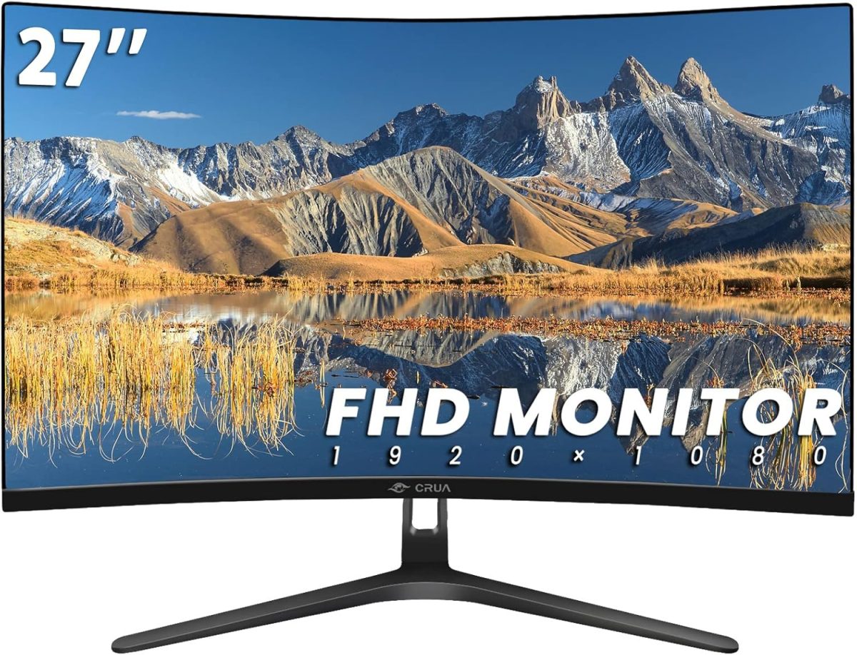 CRUA 27" Curved Monitor, FHD(1920x1080P) VA Panel, 100HZ, 120% sRGB Professional Computer Monitor, Narrow Bezels on Three Sides, Blue Light Filter, Office and Dormitory(HDMI, VGA)-Black - Image 2