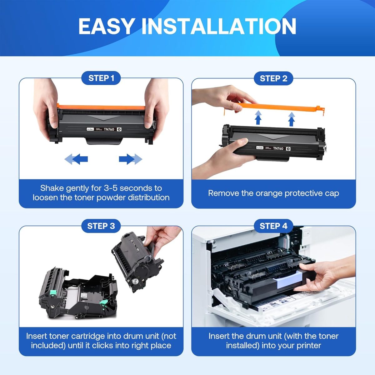 Compatible Toner Cartridge Replacement for Brother TN760 TN-760 TN730 with HL-L2350DW HL-L2370DW MFC-L2750DW DCP-L2550DW Printer (Black 4 Pack) - Image 5