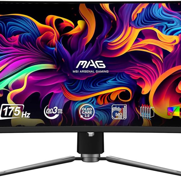 MSI MAG 341CQP QD-OLED 34" 21:9 UWQHD 175Hz Curved OLED HDR Gaming Monitor, Metallic Black